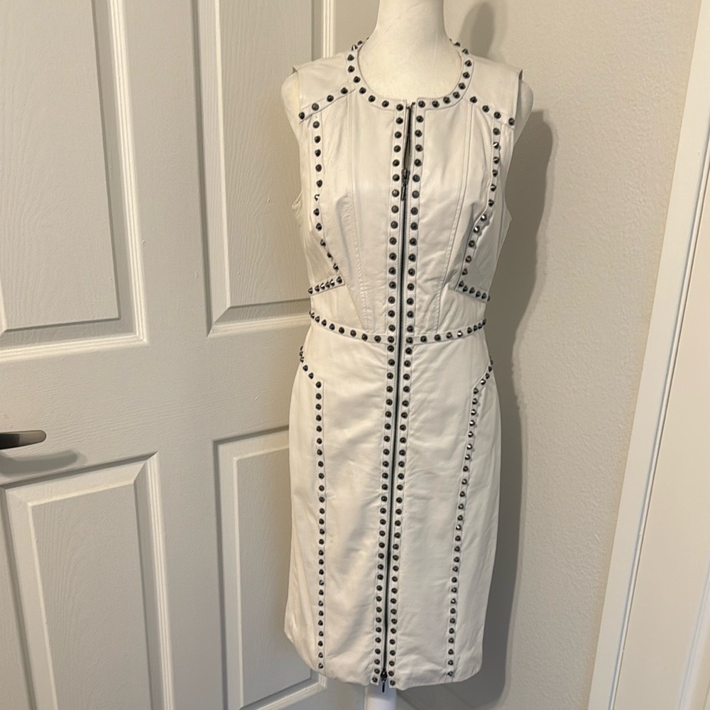 Vintage Bebe White Studded Leather Dress